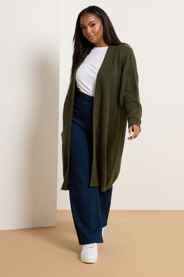 Yours Curve Khaki Green Knitted Midi Cardigan