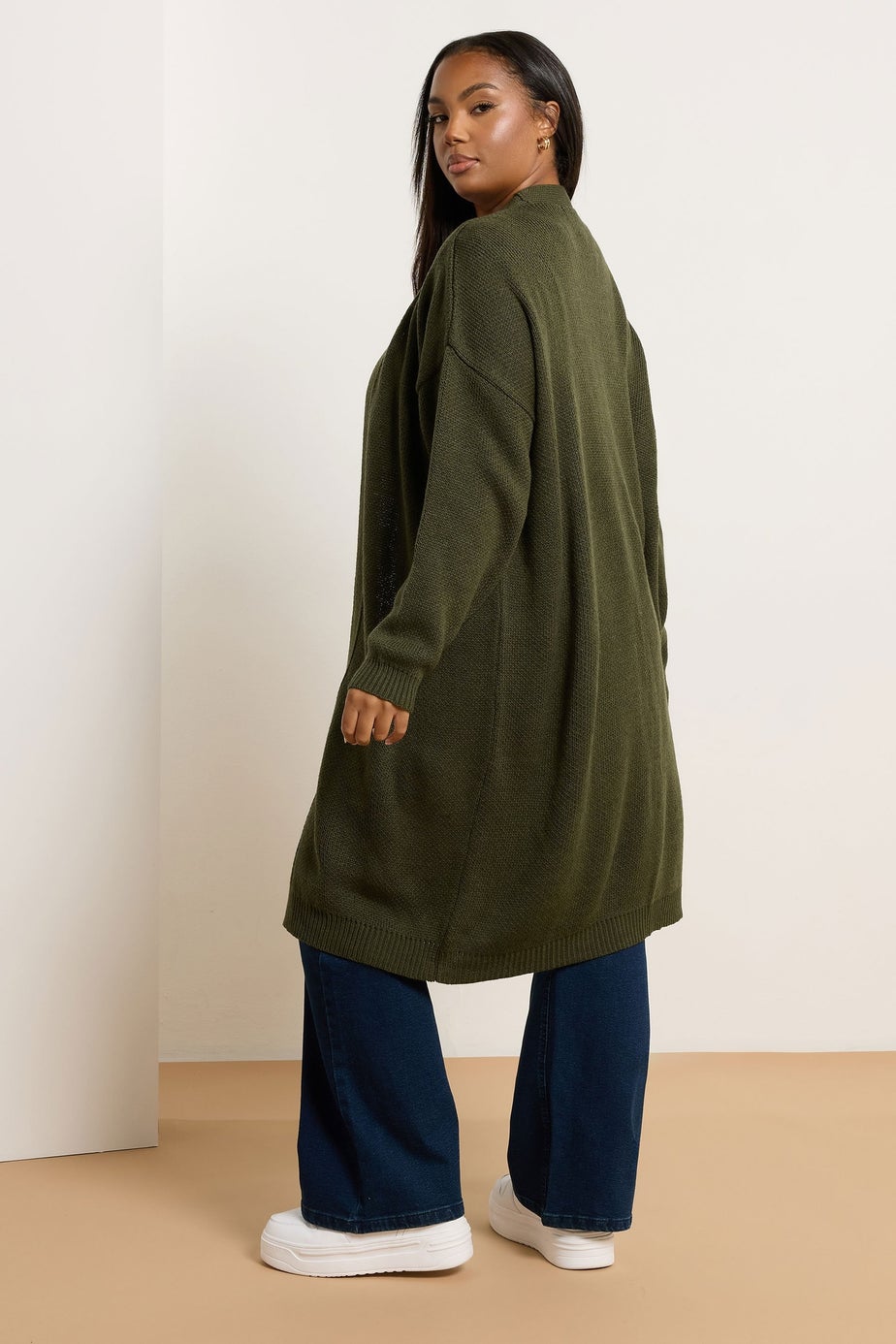 Yours Curve Khaki Green Knitted Midi Cardigan