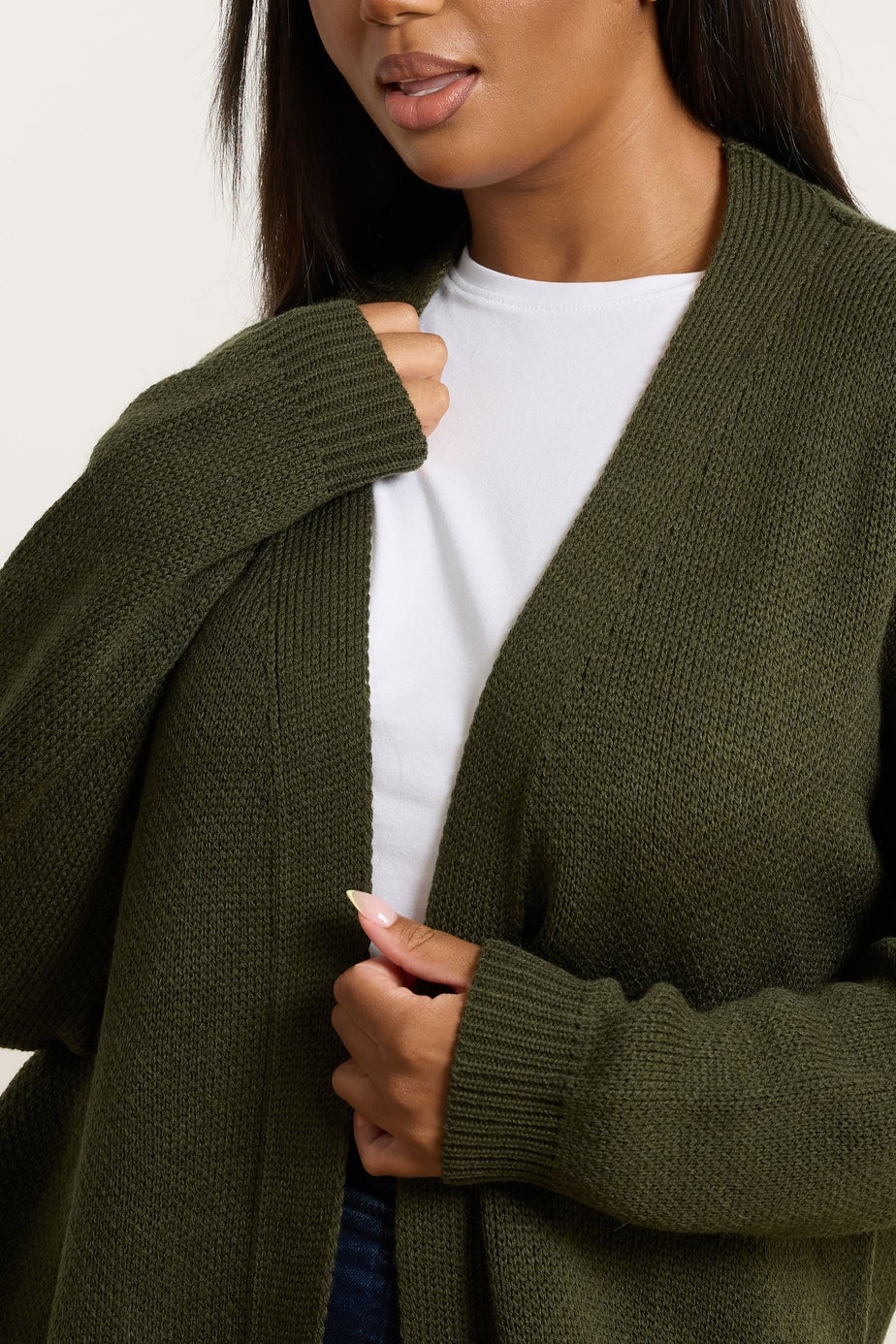 Yours Curve Khaki Green Knitted Midi Cardigan