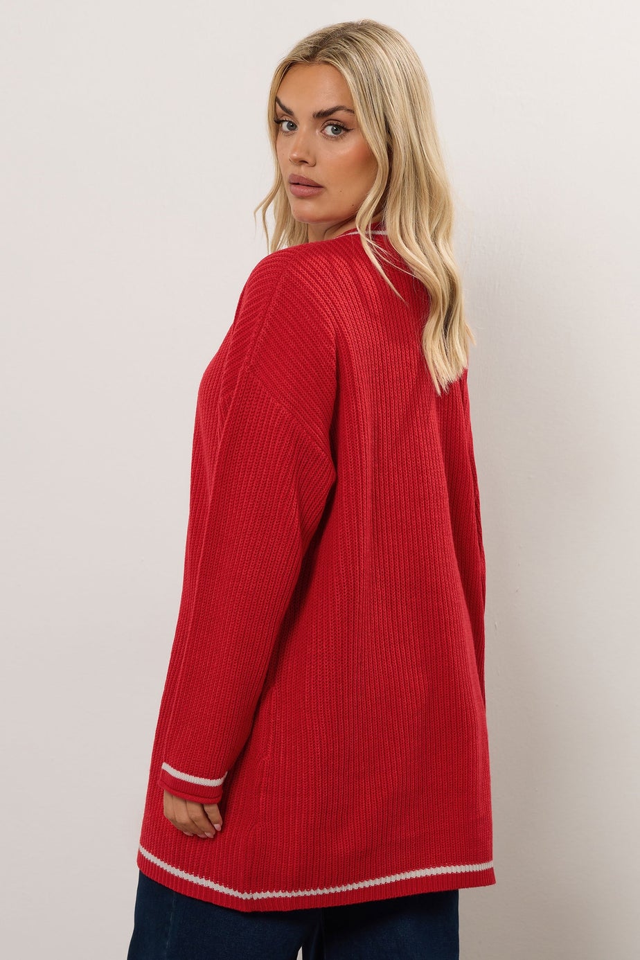 Yours Curve Red Contrast Tipping Knitted Cardigan