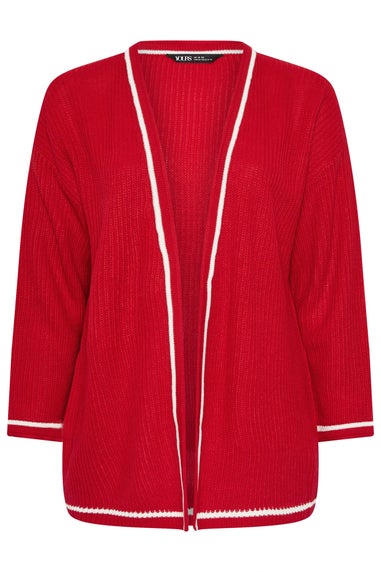 Yours Curve Red Contrast Tipping Knitted Cardigan