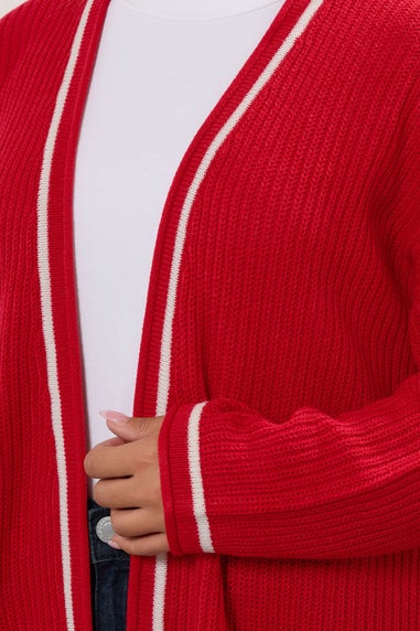 Yours Curve Red Contrast Tipping Knitted Cardigan