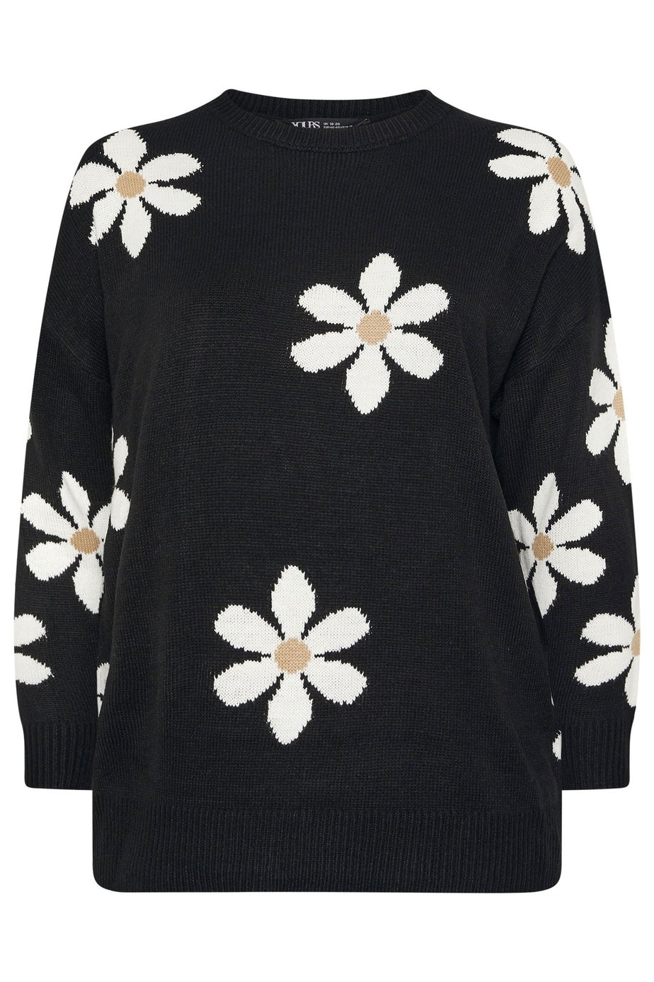 Yours Curve Black Daisy Knitted Jumper