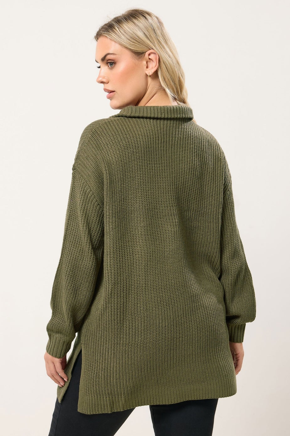 Yours Curve Khaki Green Quarter Zip Jumper