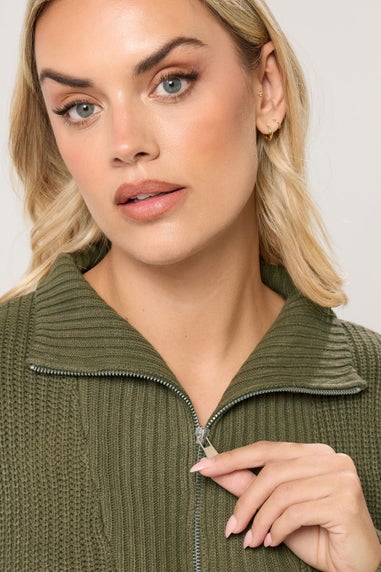 Yours Curve Khaki Green Quarter Zip Jumper