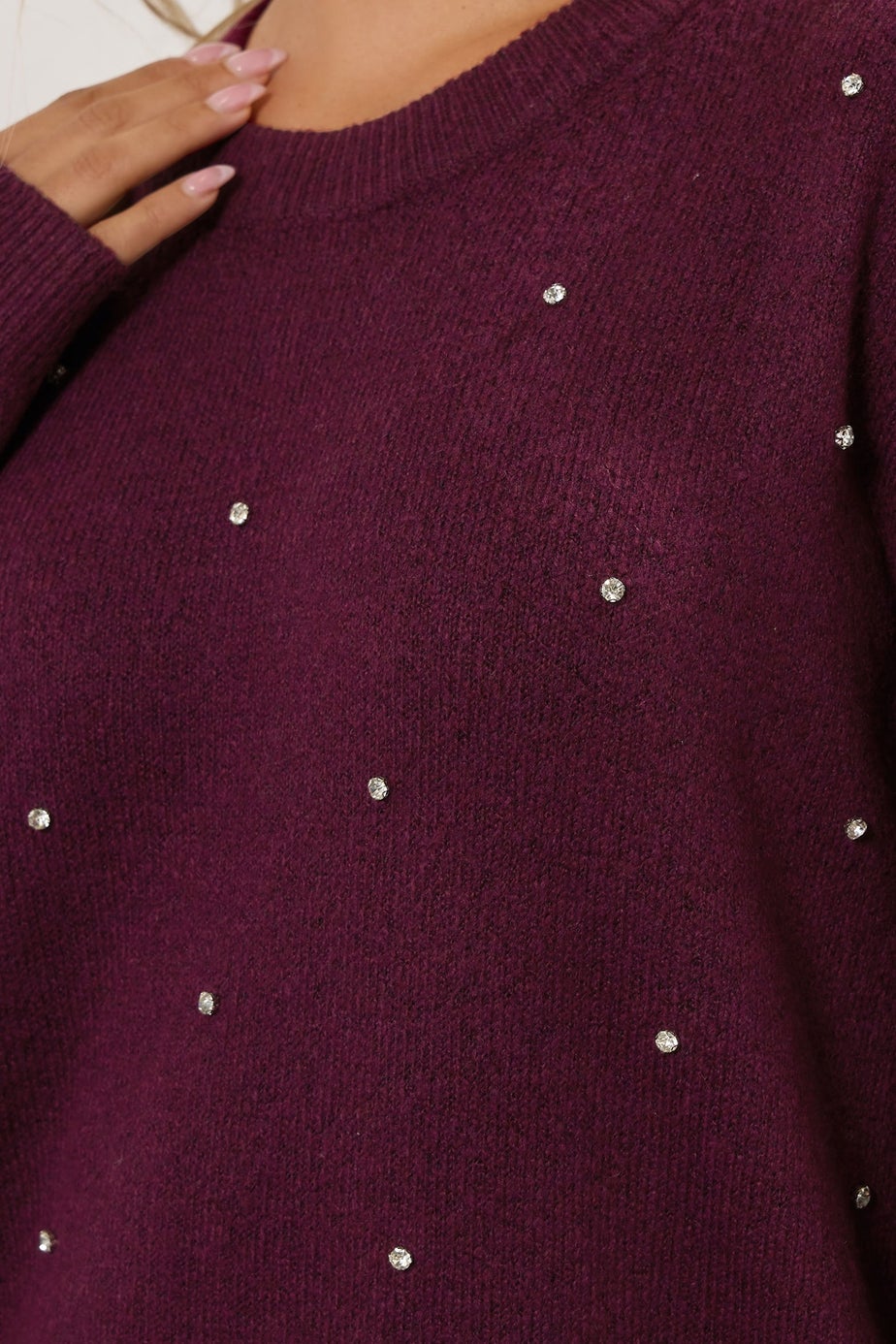 Yours Curve Burgundy Red Diamante Embellished Jumper