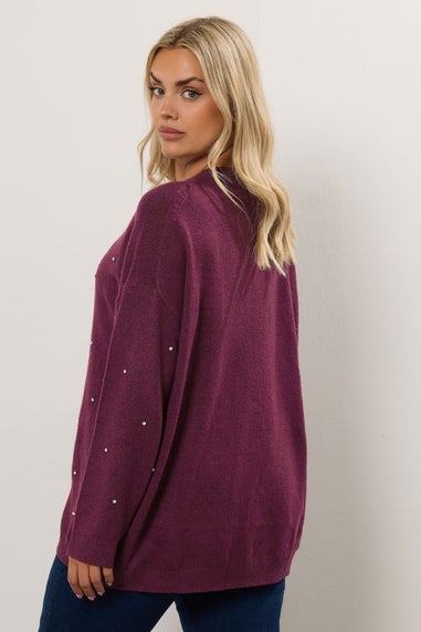Yours Curve Burgundy Red Diamante Embellished Jumper