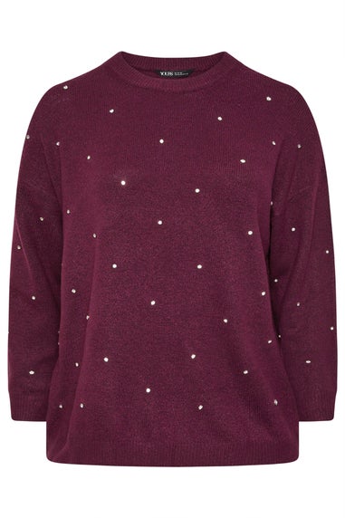 Yours Curve Burgundy Red Diamante Embellished Jumper