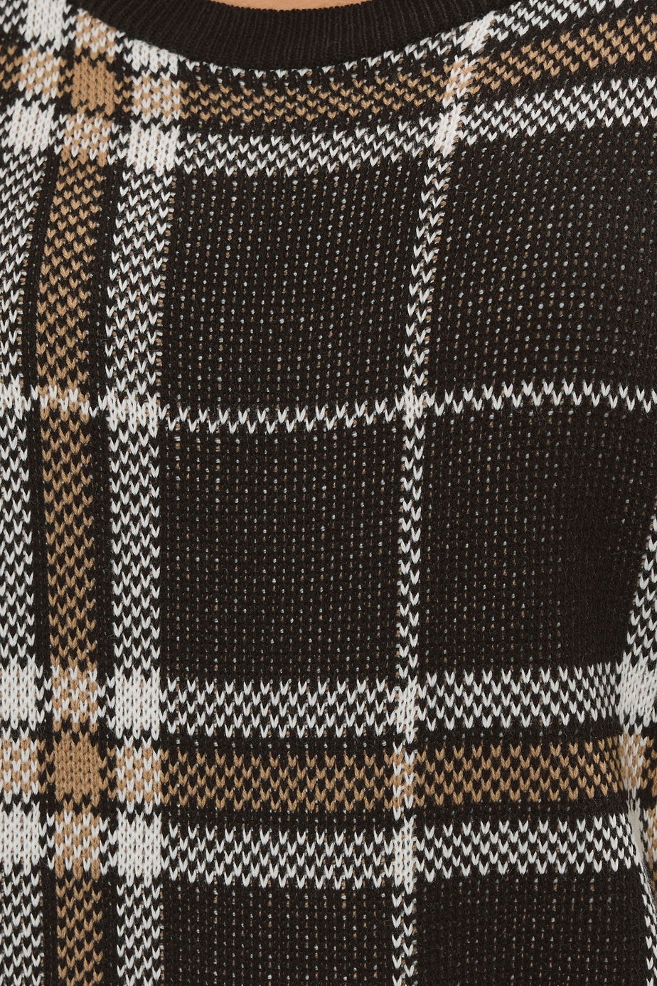Yours Curve Black Check Knitted Jumper