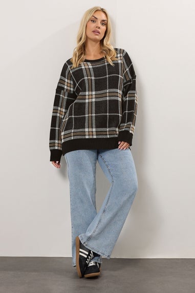 Yours Curve Black Check Knitted Jumper