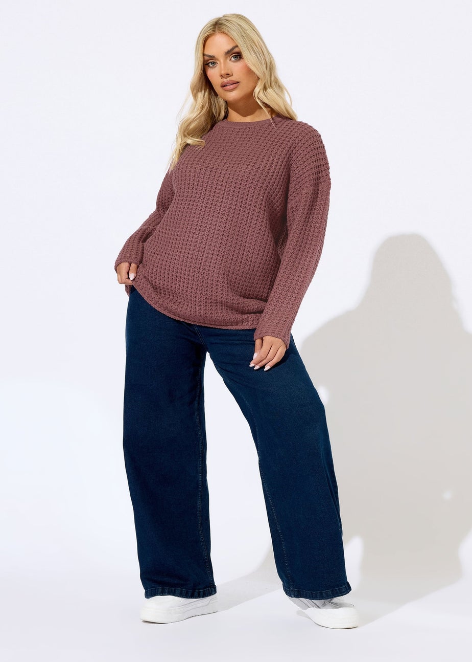 Yours Curve Pink Waffle Knit Jumper