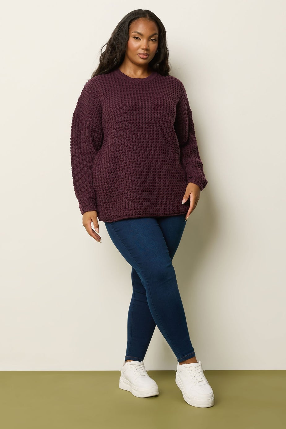Yours Curve Dark Red Waffle Knit Jumper