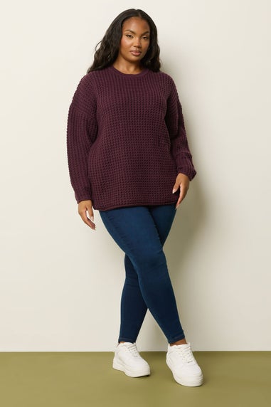 Yours Curve Dark Red Waffle Knit Jumper