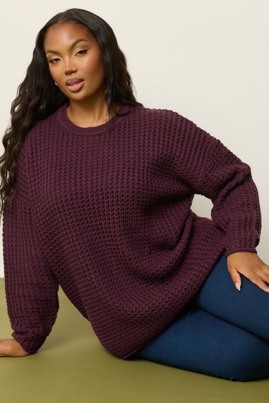 Yours Curve Dark Red Waffle Knit Jumper