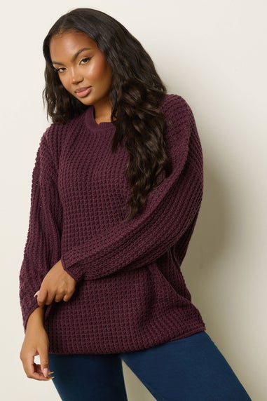 Yours Curve Dark Red Waffle Knit Jumper