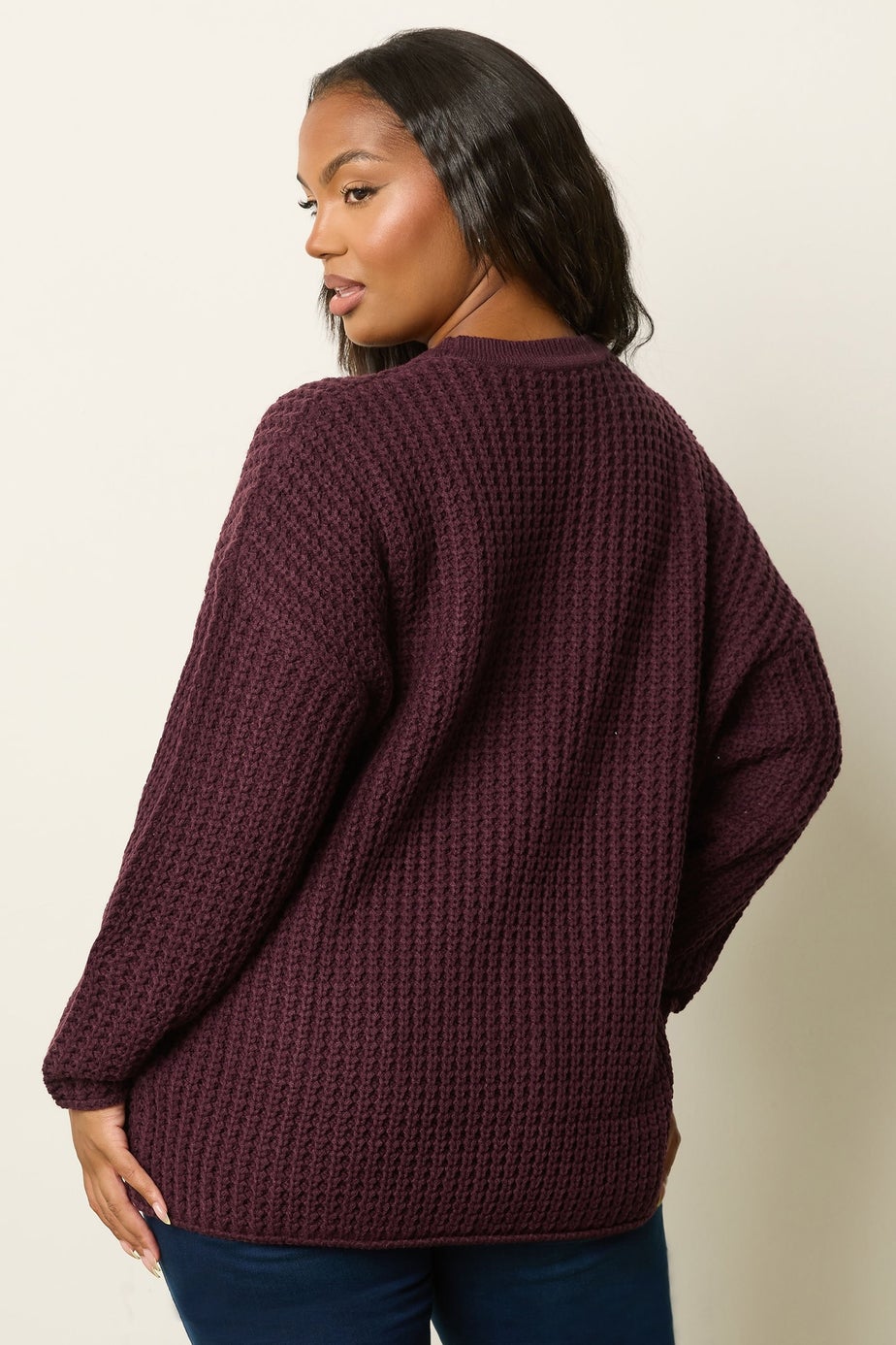 Yours Curve Dark Red Waffle Knit Jumper