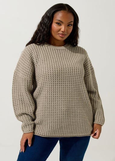 Yours Curve Natural Brown Waffle Knit Jumper