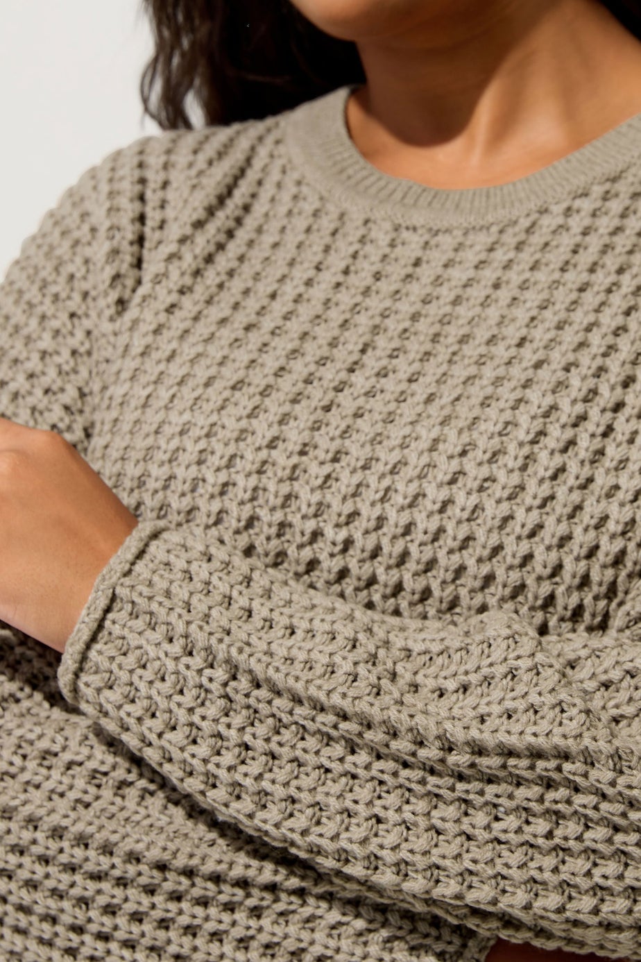 Yours Curve Natural Brown Waffle Knit Jumper