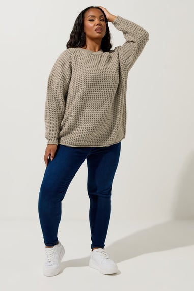 Yours Curve Natural Brown Waffle Knit Jumper