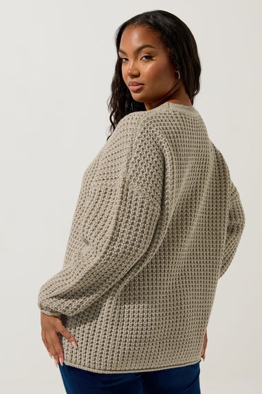 Yours Curve Natural Brown Waffle Knit Jumper