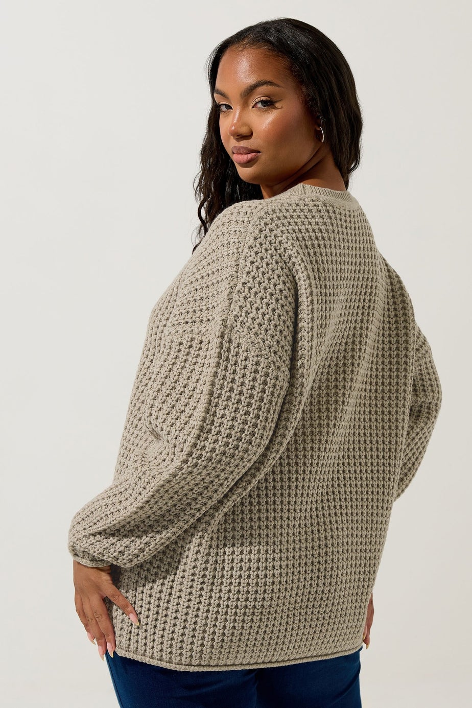 Yours Curve Natural Brown Waffle Knit Jumper