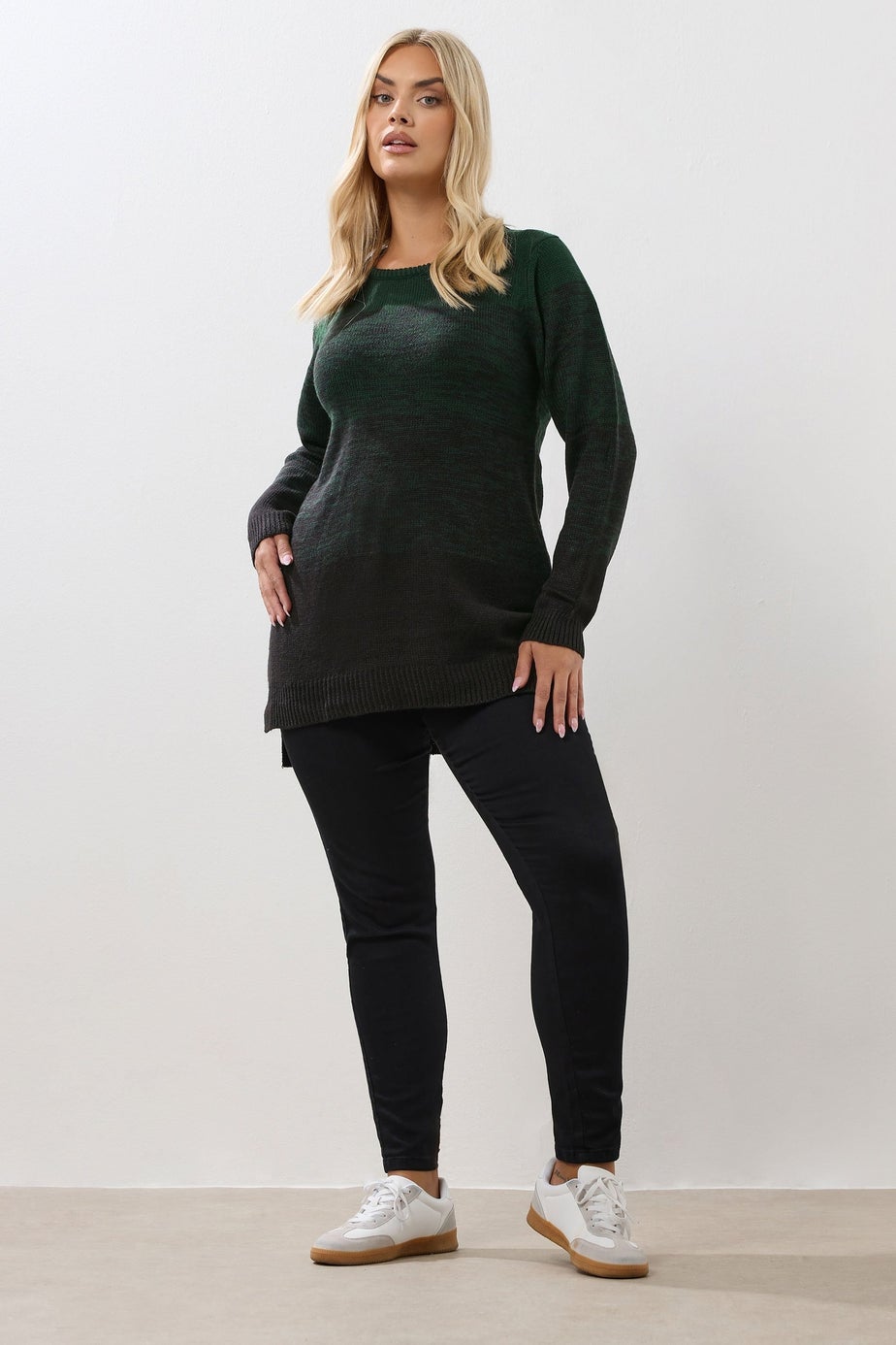 Yours Curve Dark Green Colourblock Jumper