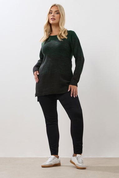 Yours Curve Dark Green Colourblock Jumper