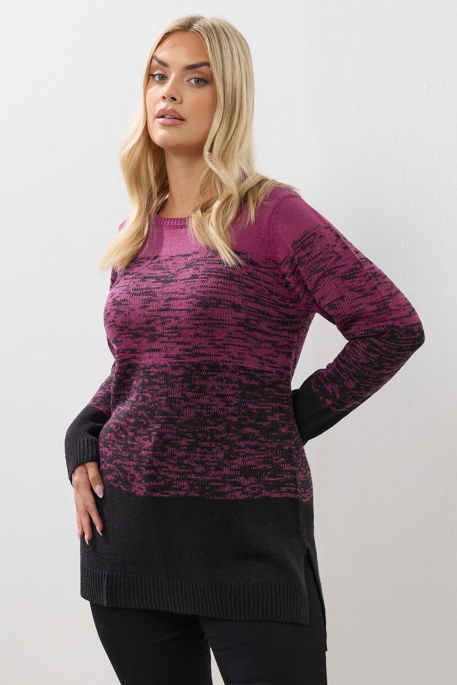 Yours Curve Dark Pink Colourblock Jumper