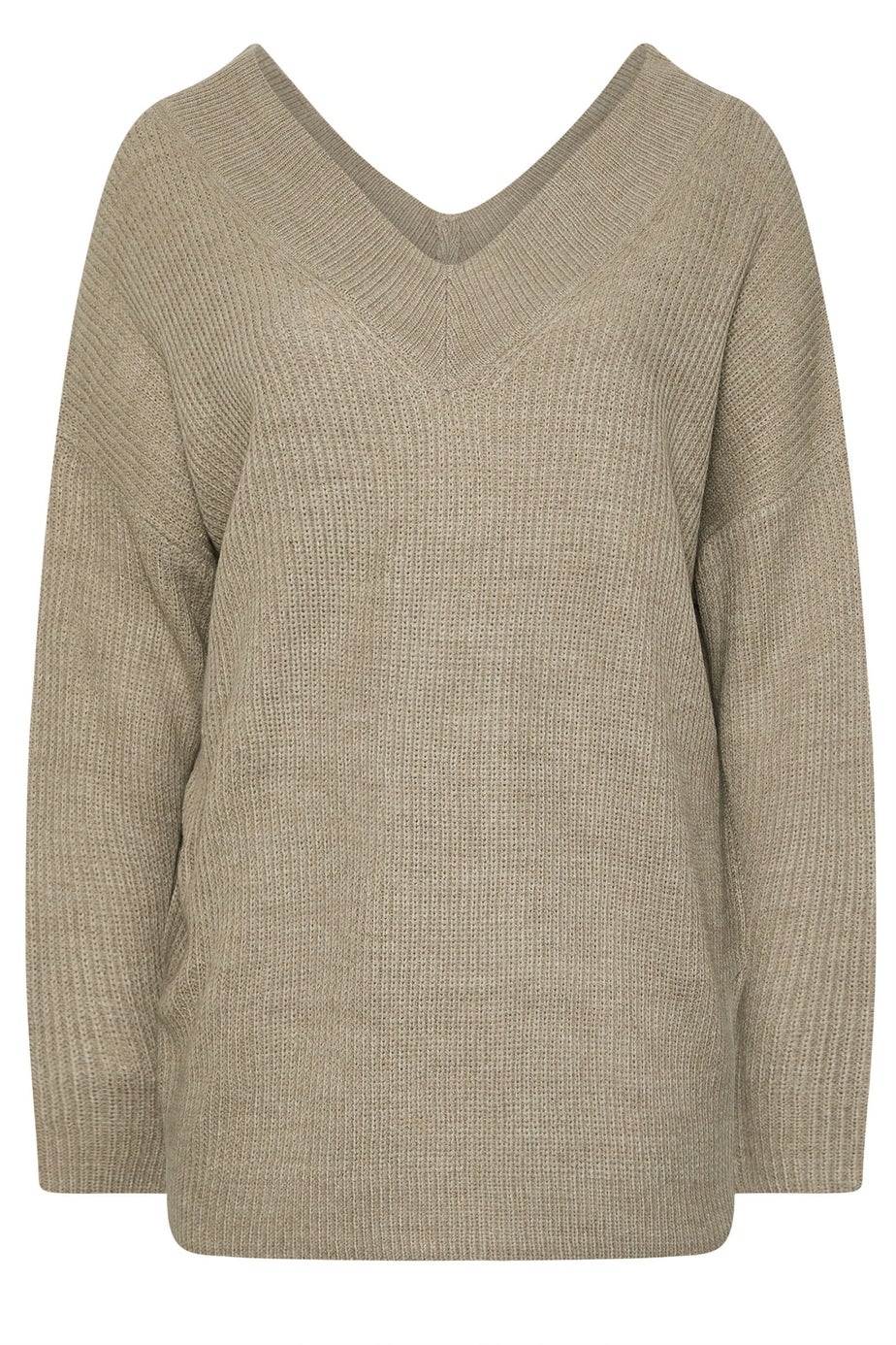Yours Curve Natural Brown V-Neck Knitted Jumper