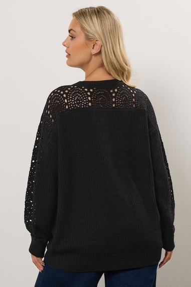 Yours Curve Black Pointelle Knitted Jumper