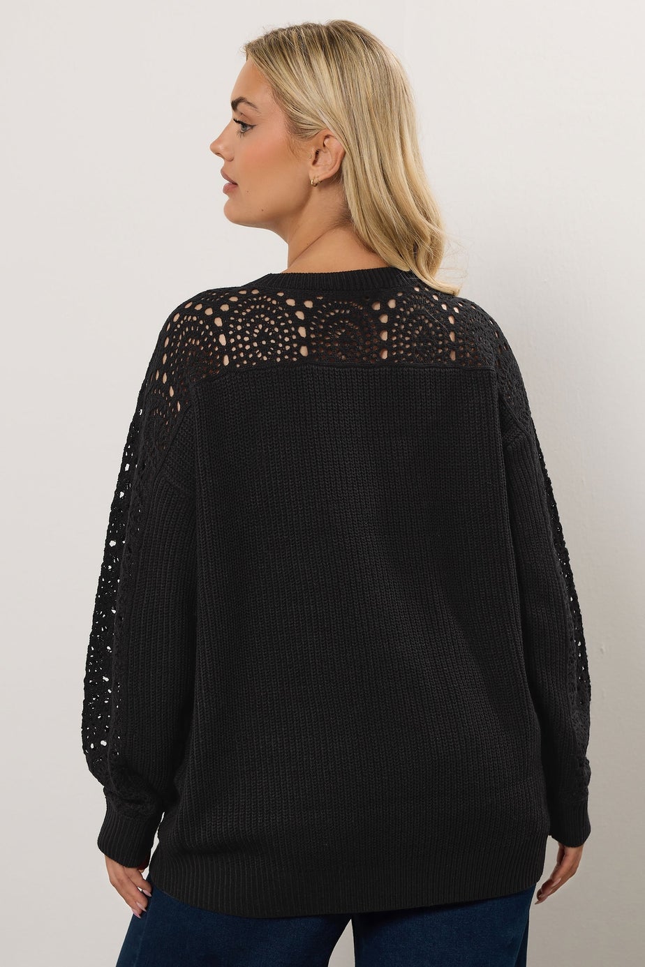 Yours Curve Black Pointelle Knitted Jumper