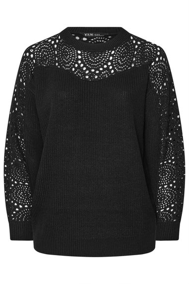 Yours Curve Black Pointelle Knitted Jumper