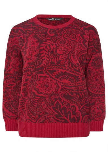 Yours Curve Burgundy Red Paisley Knitted Jumper