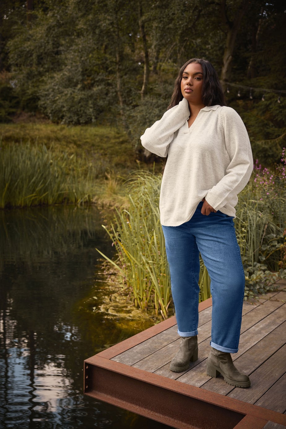 Yours Curve Natural Brown Collared Knitted Jumper