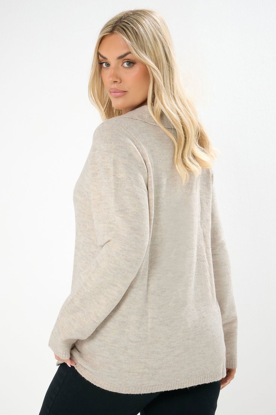 Yours Curve Natural Brown Collared Knitted Jumper