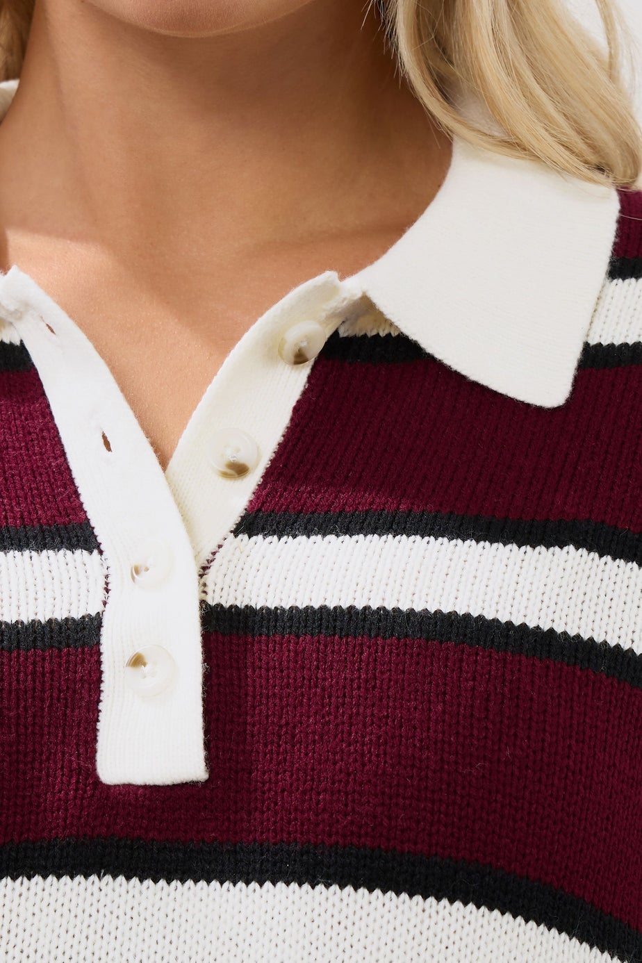 Yours Curve Red Striped Rugby Collar Jumper