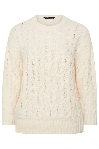 Yours Curve Ivory White Cable Knit Jumper