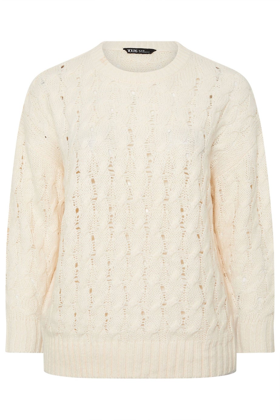 Yours Curve Ivory White Cable Knit Jumper