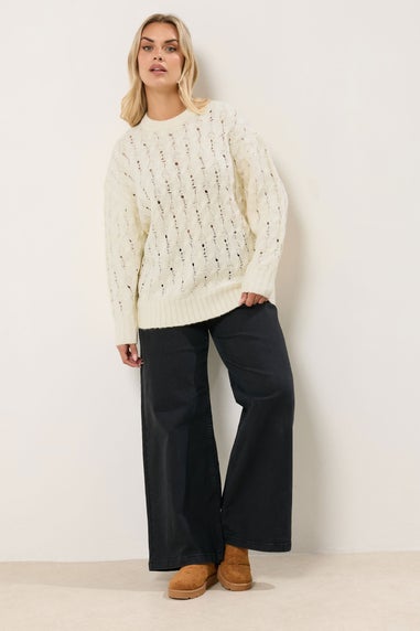 Yours Curve Ivory White Cable Knit Jumper