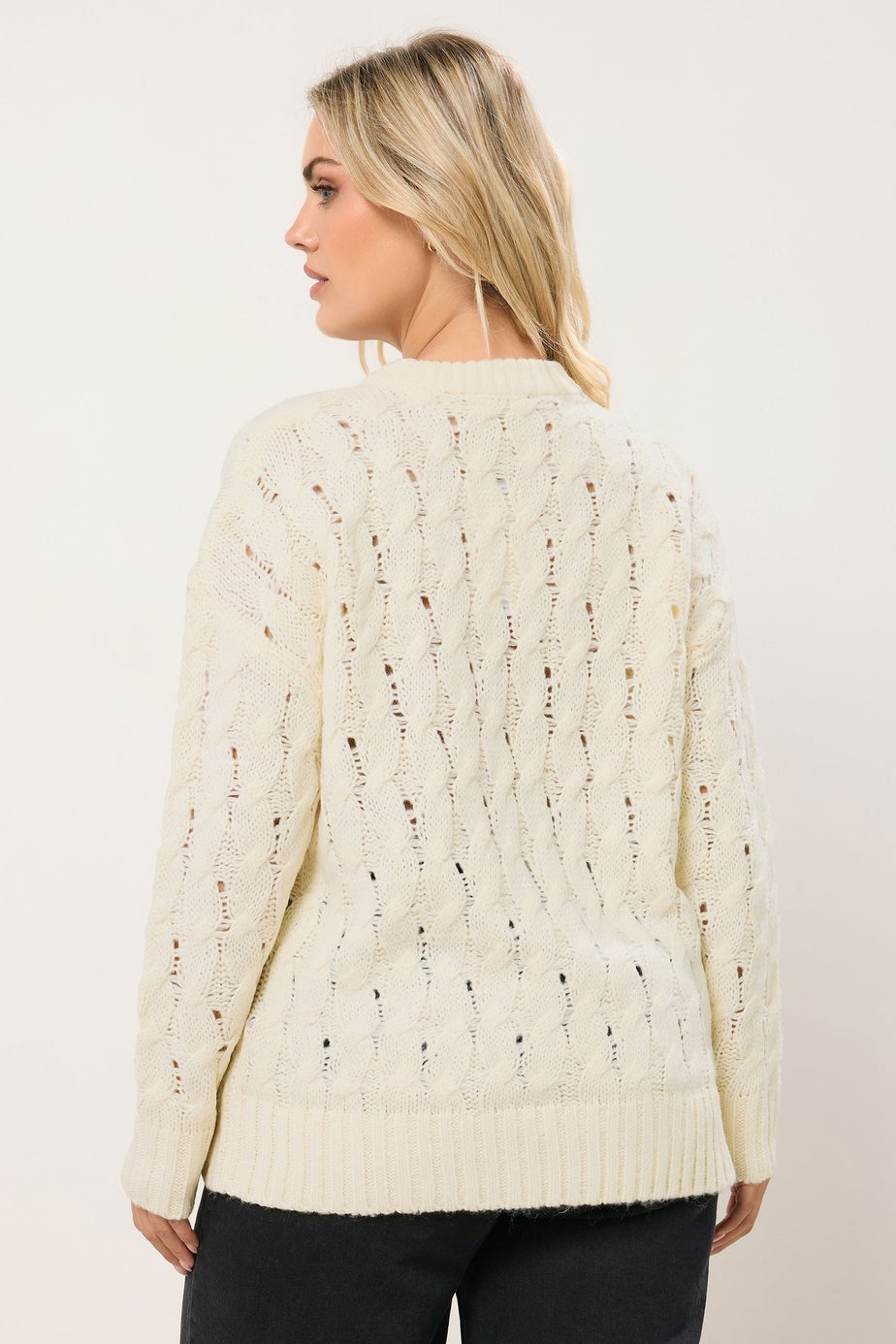 Yours Curve Ivory White Cable Knit Jumper
