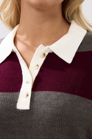 Yours Curve Red Stripe Rugby Collar Jumper