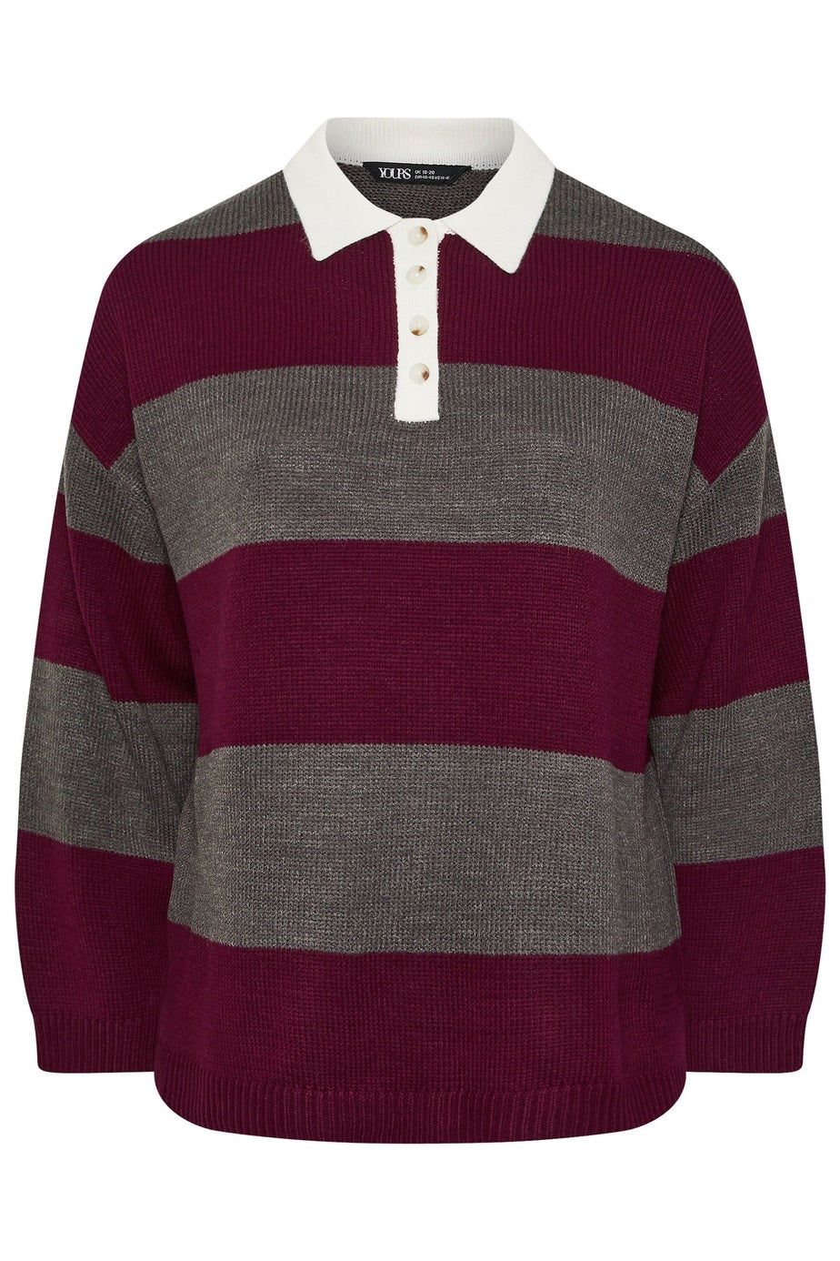 Yours Curve Red Stripe Rugby Collar Jumper