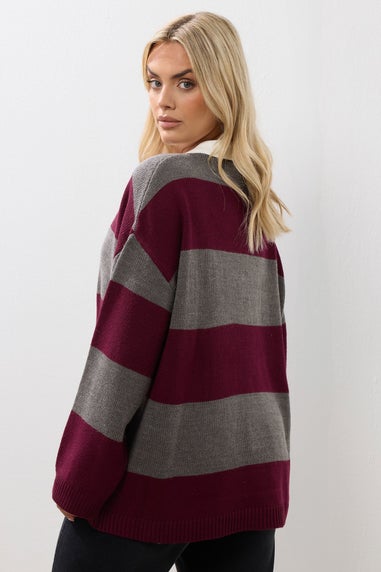 Yours Curve Red Stripe Rugby Collar Jumper