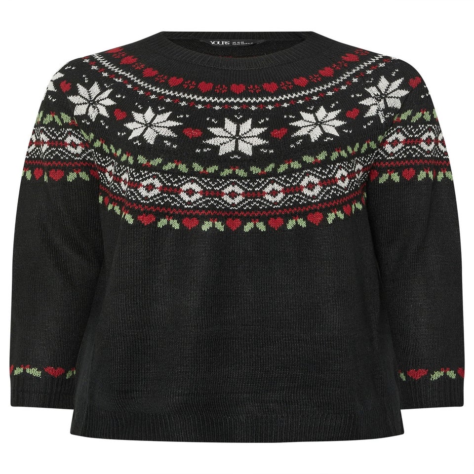 Yours Curve Black Fairisle Knitted Jumper