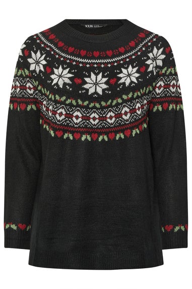 Yours Curve Black Fairisle Knitted Jumper
