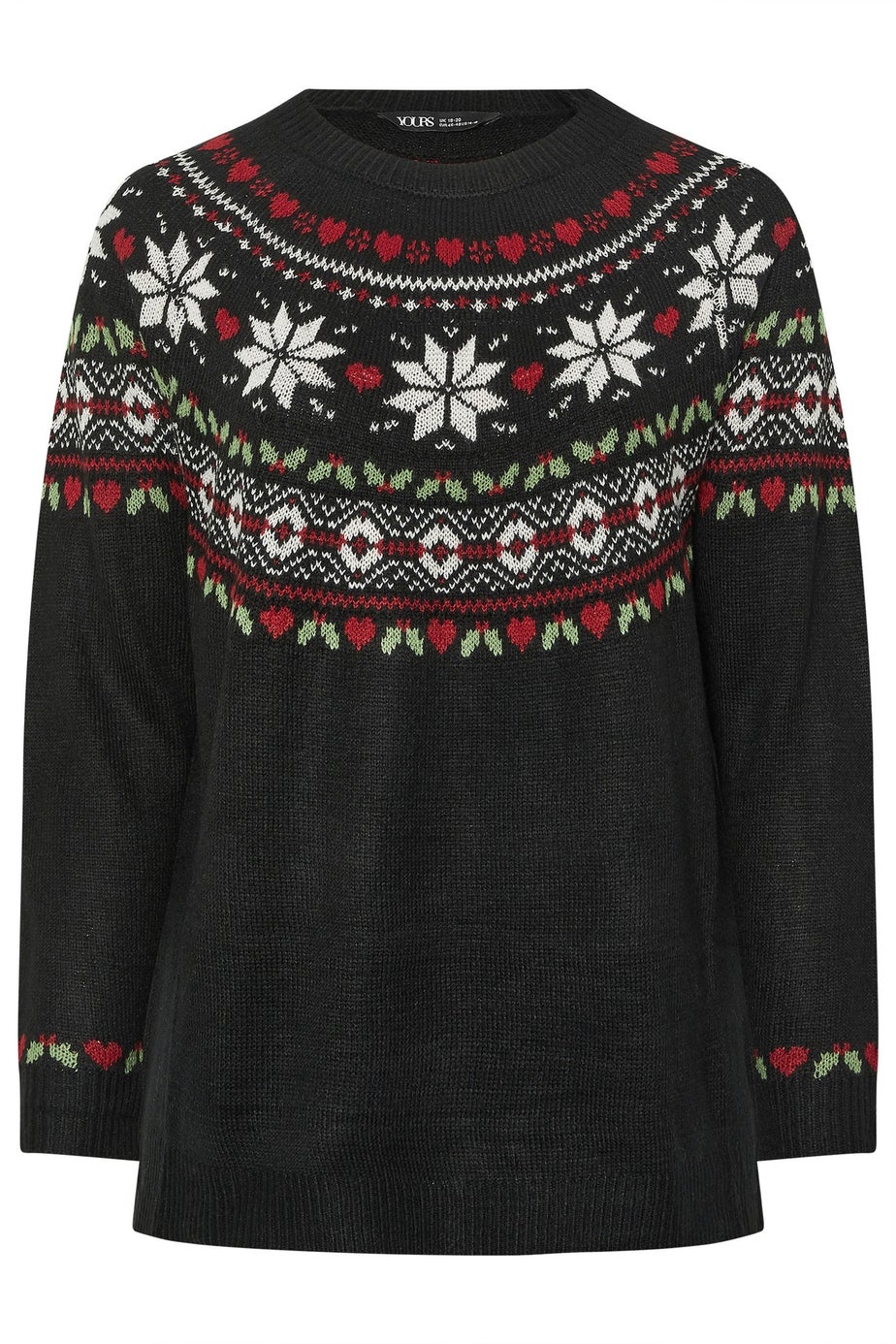 Yours Curve Black Fairisle Knitted Jumper