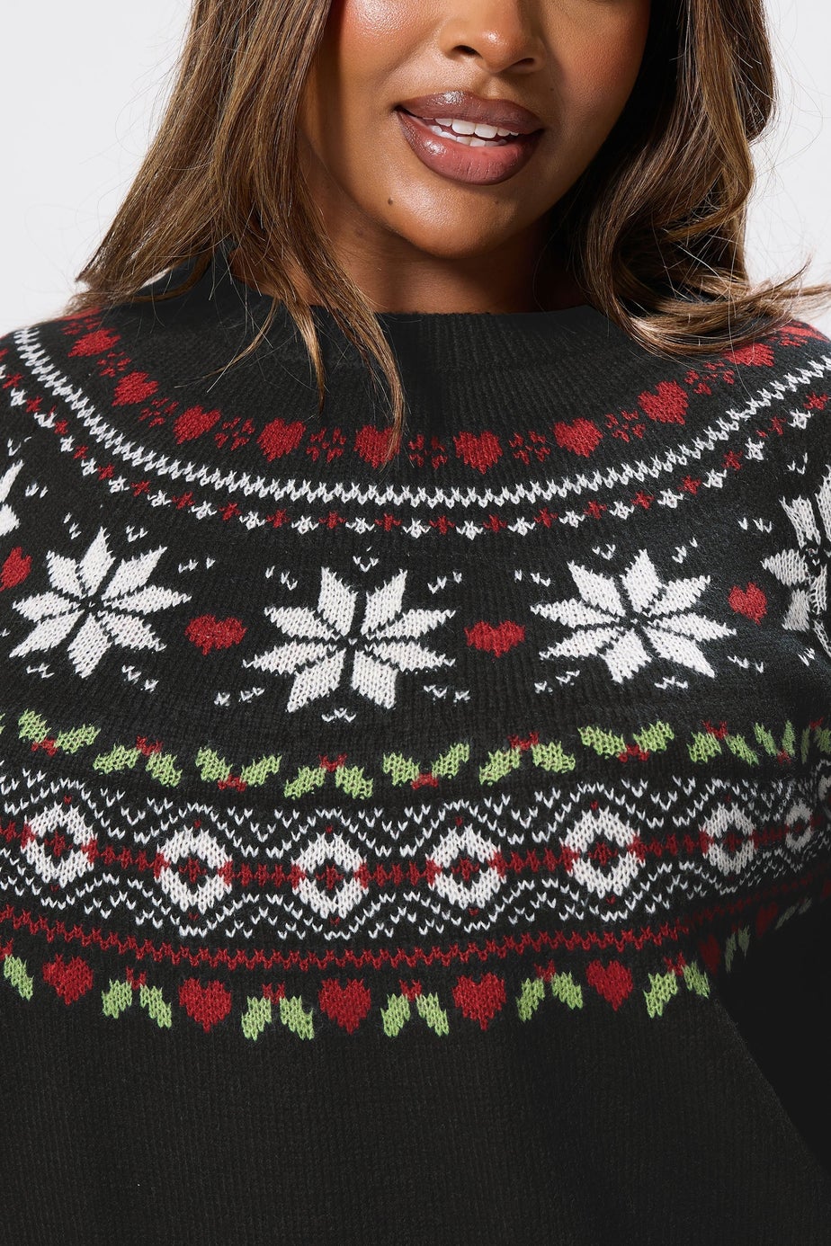 Yours Curve Black Fairisle Knitted Jumper