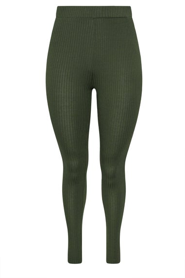 Yours Curve Khaki Green Ribbed Leggings