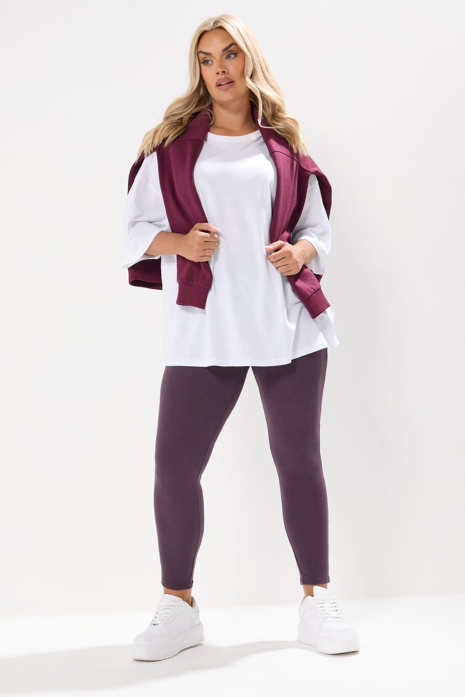 Yours Curve Purple Ribbed Leggings