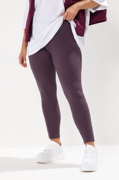 Yours Curve Purple Ribbed Leggings
